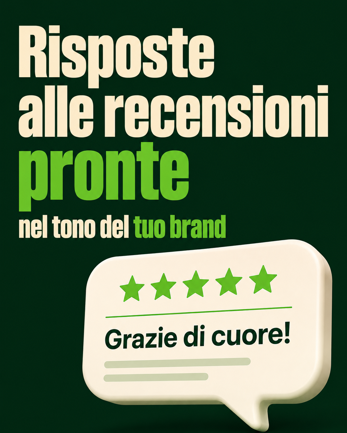 Risposte alle recensioni pronte, nel tono del tuo brand